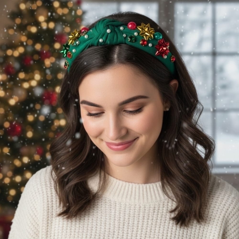 Christmas Women's Festive Green Headband with Red and Gold Accents (New)